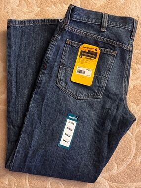 NWT Carhartt Men’s Relaxed Fit 5-Pocket Jean BD5119-M Bay Dark Wash 34x32